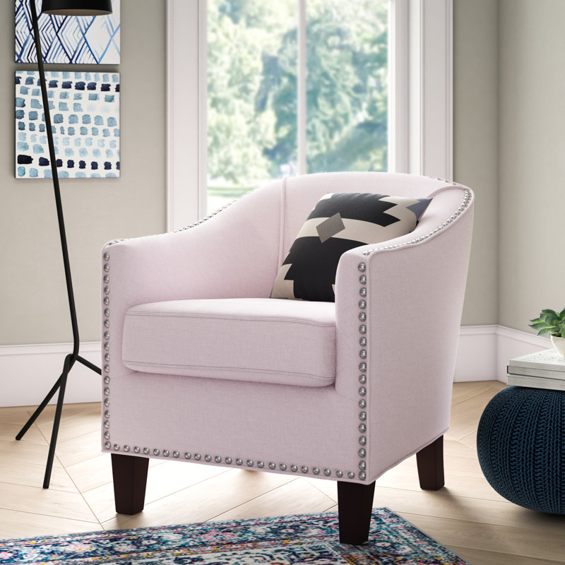 Giles Upholstered Barrell Chair with Silver Nail Trim, Blush Pink Polyester