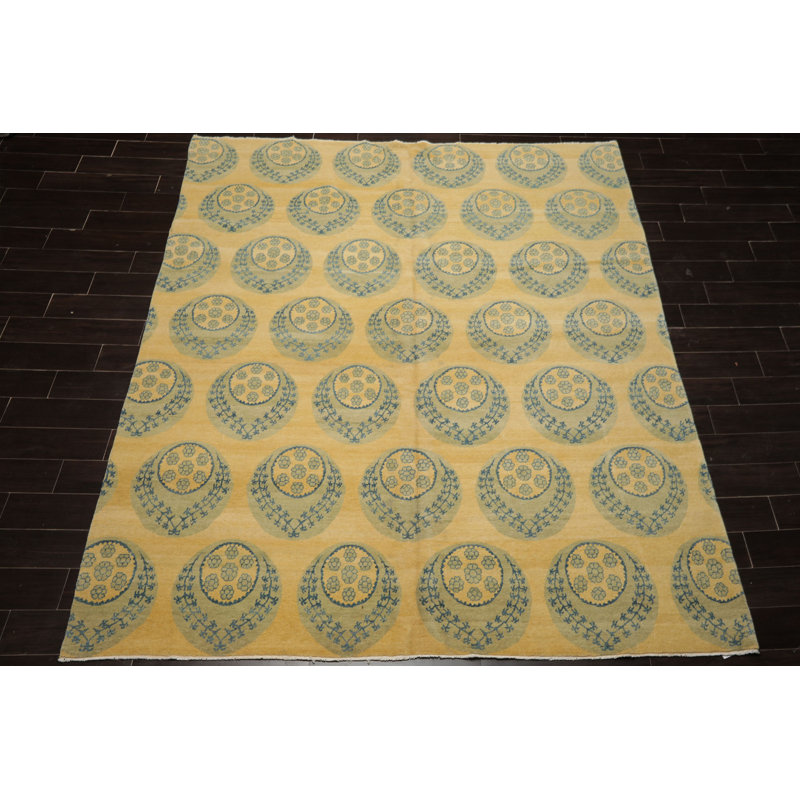 8x9'4'' Hand Knotted Wool Light Gold Tibetan Transitional Floral Rug