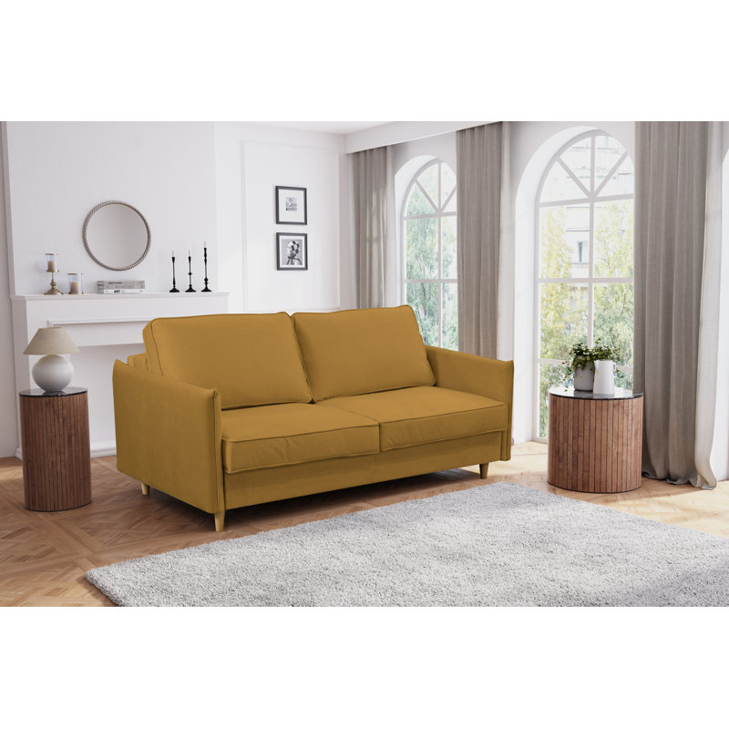 Mayrel Velvet Sofa Bed with Mattress, Yellow