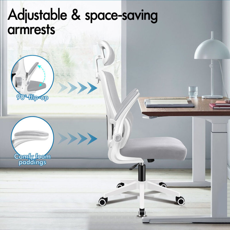 Office Chair with Headrest, Grey, White