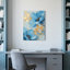 «Blue Floral» et feuille d'or tendue sur toile tendue sur toile, ensemble de 1