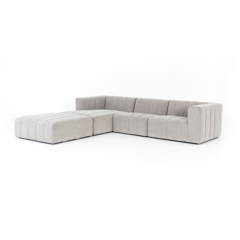 Grayson 110" Left Hand Facing Sectional with Ottoman, Neutral Sandstone Polyester, Left Hand Facing