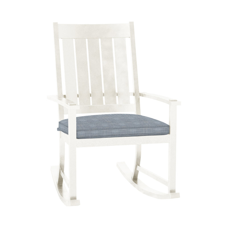 Outdoor Club Rocking Metal Chair with Cushions, French Linen, Rollo Chambray InsideOut® Linen, Welt