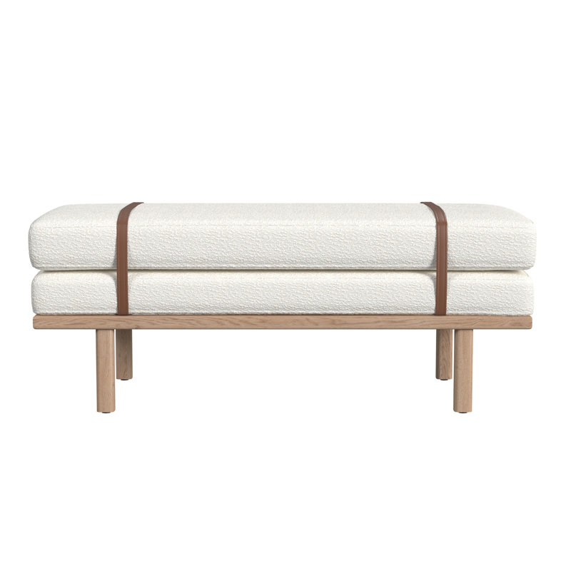 Banc rembourré Azayvion avec base en bois, Crème Boucle
