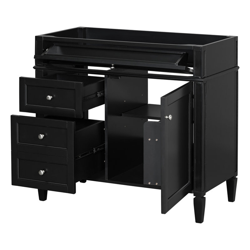 Armoire de rangement de salle de bain moderne avec 2 tiroirs et un tiroir rabattable, Black