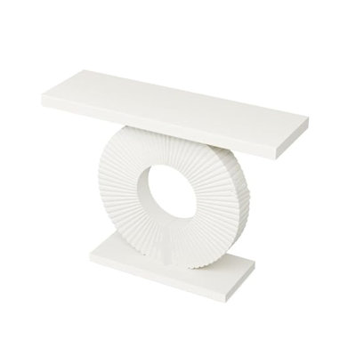 Console Table, 39 Inch White Rectangular Top, Geometric Flower Base