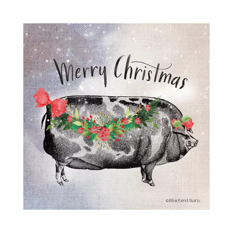 Vintage Christmas Be Merry Pig by Bluebird Barn - Wrapped Canvas Painting, 30.48 cm H x 30.48 cm W