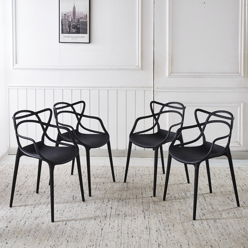 Chaise en plastique 4 pièces noir, Noir
