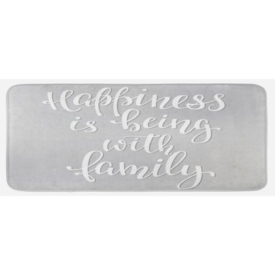 Tapis de cuisine à thème de famille positif inspiration de cuisine à la main calligraphie de couleur gris pâle