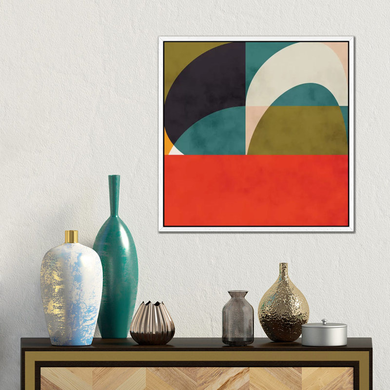 Geometric Shapes II 1 Piece Floater Frame Wall Art on Canvas, 45.72 cm H x 45.72 cm W, White