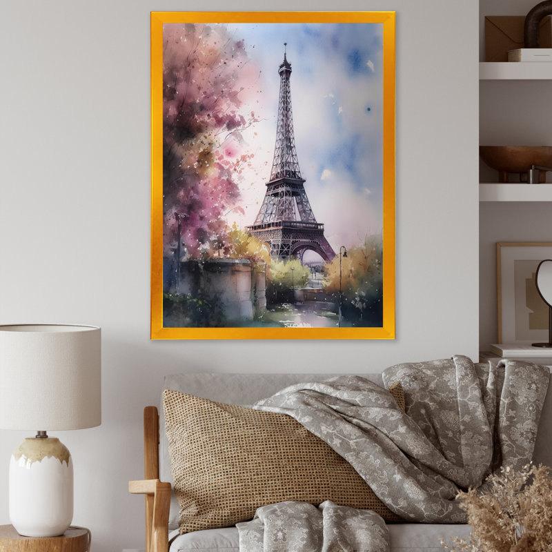 «Beautiful Eiffel Tower In Paris V», art sur toile Paris, H 20 po x l 12 po x P 1 po, Cadre doré simple