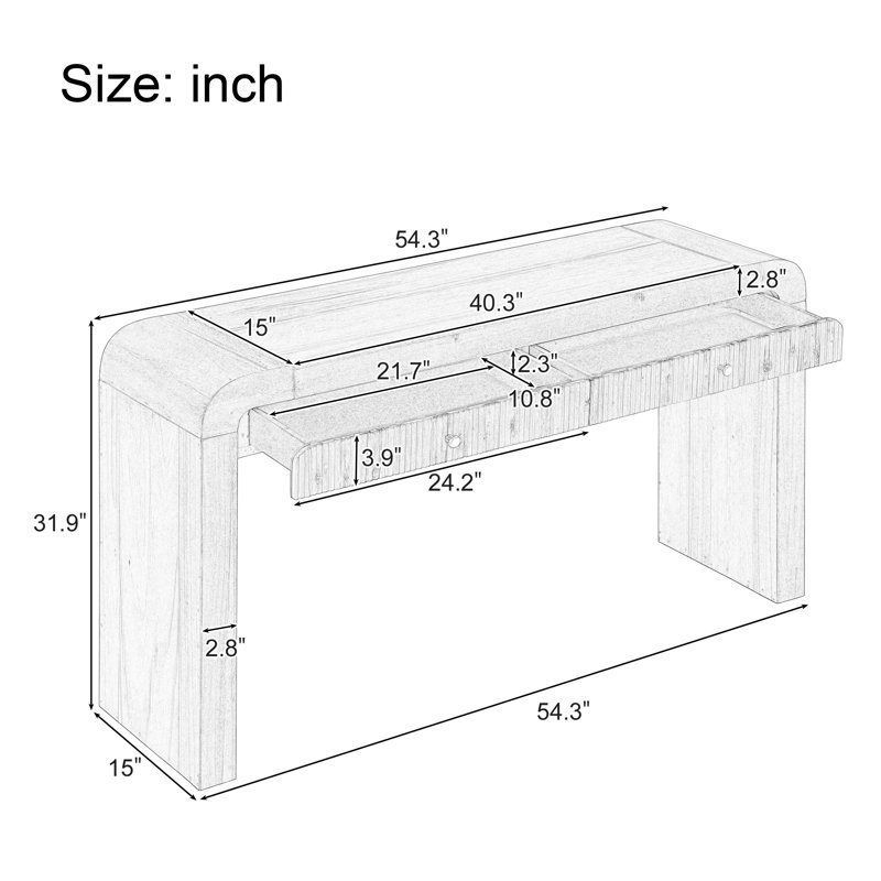 Floret 54.3" Fluted Design Console Table With Curved Edge, Natural