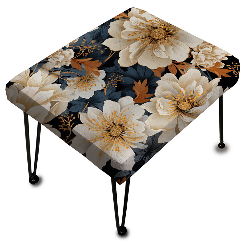 Blanc et doré contemporain Floral Fusion Collage - Repose-pieds rectangulaire floral