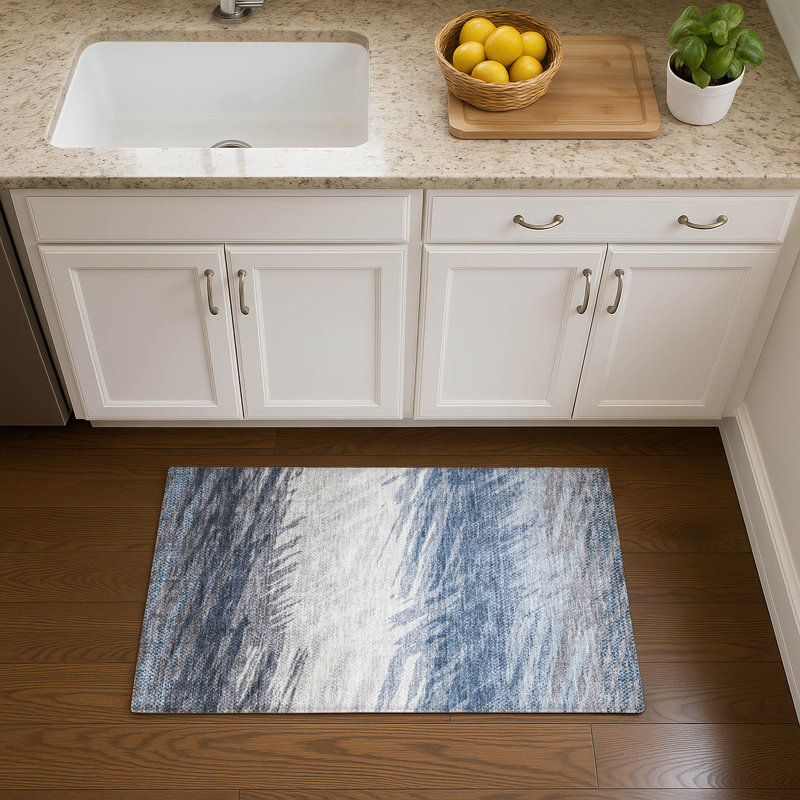 Premium Machine Washable Mayfield AMF2272 Striped Rug, Denim, 1'8" x 2'6"