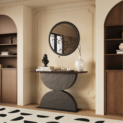 Console en bois 47 po avec demi-cercles 47 po et structure en bois martelé avec entrée et éclairage à DEL