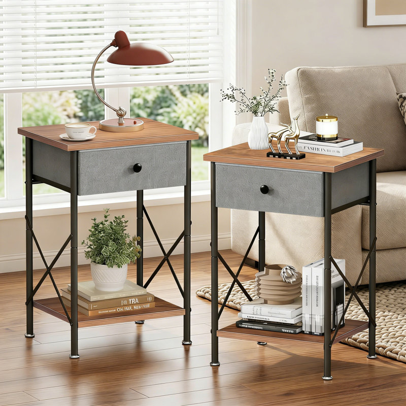 Ensemble de 2 tables d'appoint Alameen, Plateau noir / structure noire