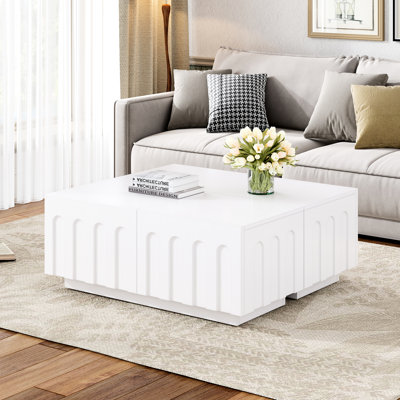 80 - Inch Tv Stand In White, Dual Function Coffee Table With 4 Drawers For Storage Of Magazines And Game Consoles, Arched Design A Sophisticated Appearance, Construction Stability White Four Drawers,