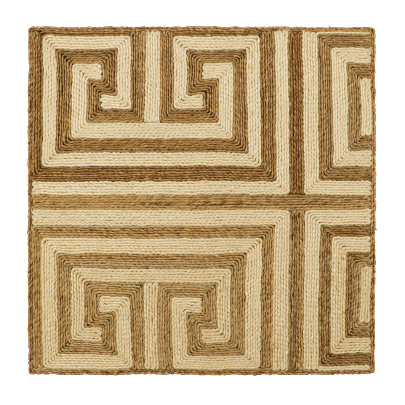 Abaca Collection Flatweave Jute / Sisal Geometric Area Rug in Beige, Rectangle 5' x 7'