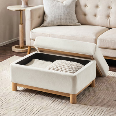 Repose-pieds avec rangement en chenille Elan Modern l 30,25 po avec pieds en bois massif