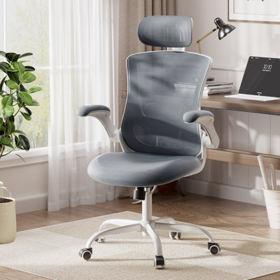 Inbox Zero Ergonomic Mesh Office Chair with Flip-Up Arms, Adjustable Height & Lumbar Support - Breathable Task Chair