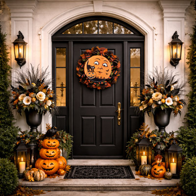 Black Cat By Moon Halloween Wreath