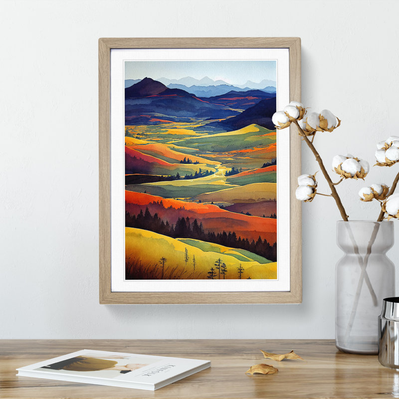 XV1022-5147X Meadow Landscape No.4 - Single Picture Frame Painting, 34cm H x 25cm W x 2cm D, Oak