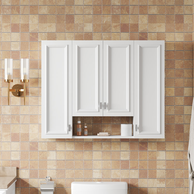 Armoire de salle de bain moderne 41 po avec 5 tablettes réglables, tablette ouverte, charnières à fermeture douce, armoire à pharmacie murale pour salle de bain, blanc
