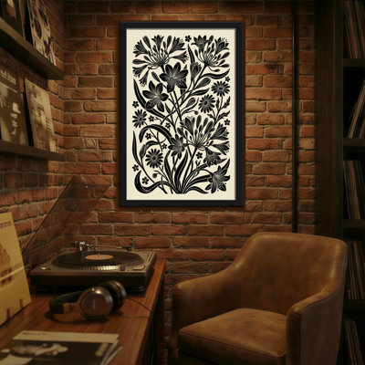 Plantes et fleurs à motif floral noir sur fond crème