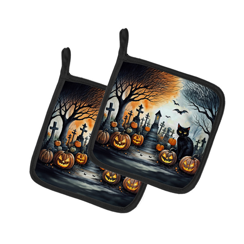 Paire de porte-pots d'Halloween chat noir effrayant