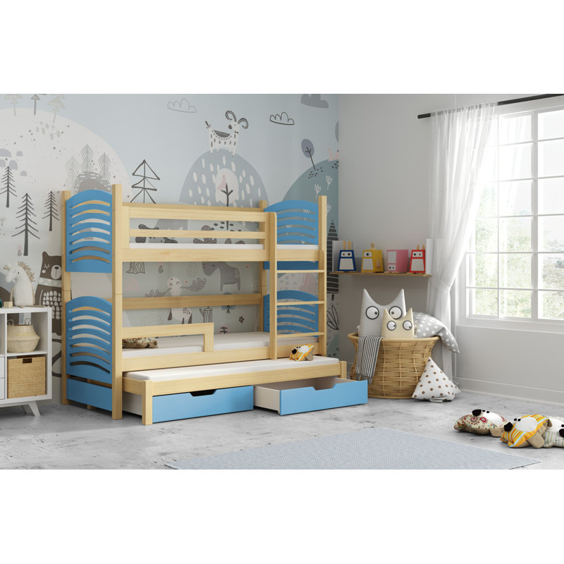 Hiarni European Toddler (80 X 180cm) 2 Drawer Standard Bunk Bed and Mattress with Trundle by Harriet Bee, Blue