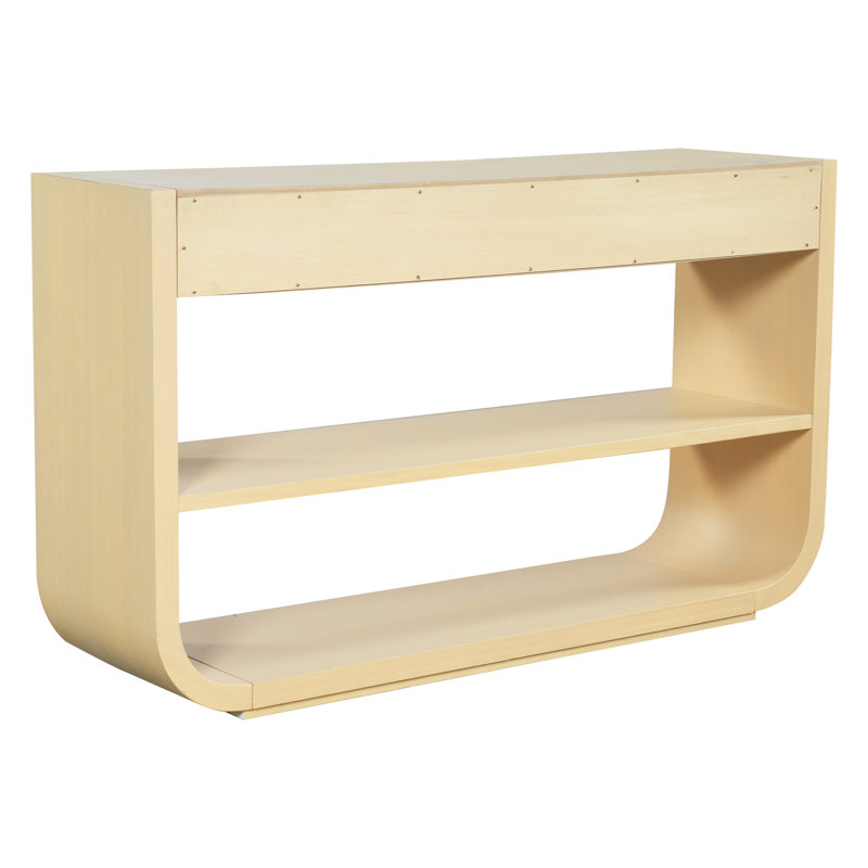 Console moderne en U incurvée moderne, canapé d'entrée avec 3 tiroirs et 2 tablettes de rangement ouvertes, Natural