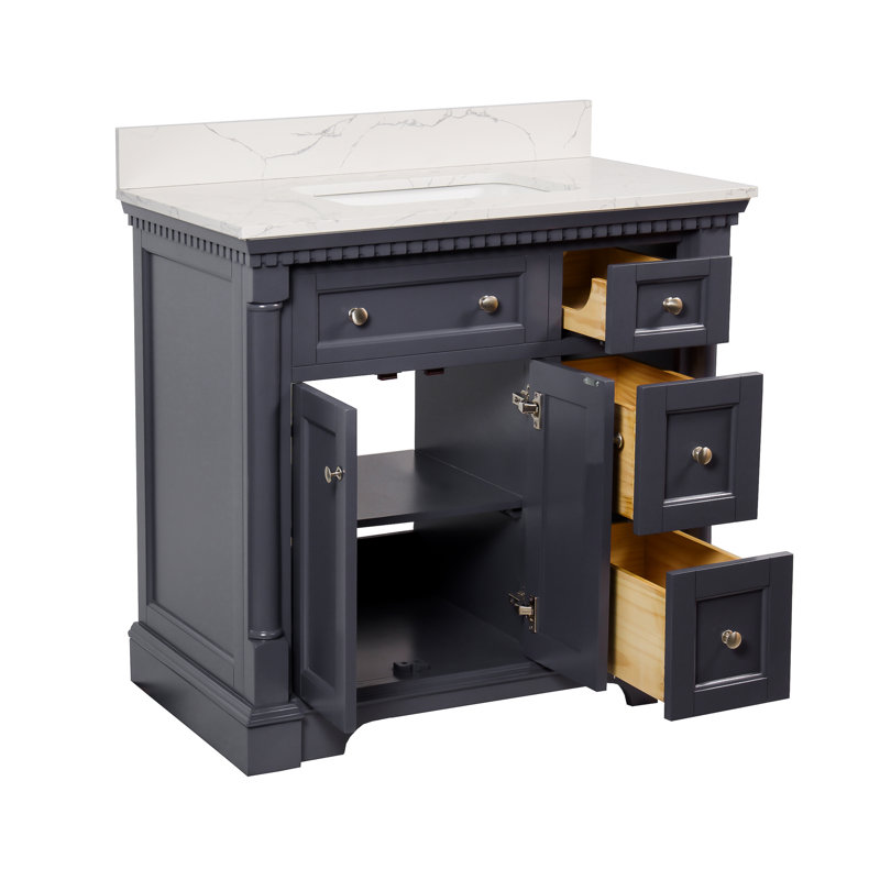 Ensemble de meuble-lavabo simple 36 po Fossen, Gris marine, Marbre d'ingénierie