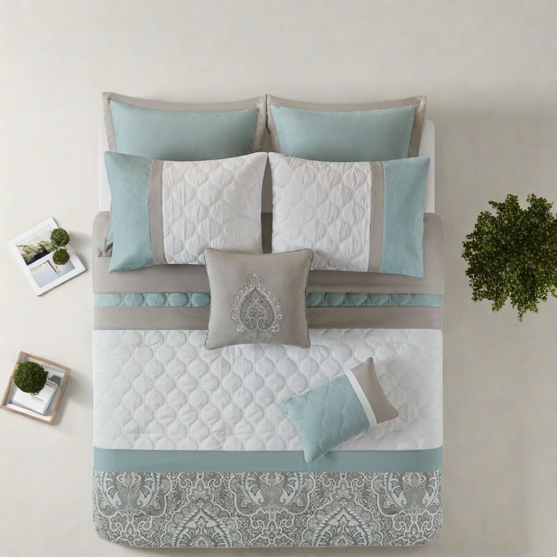 Piece Bedding Sets, Polyester Queen Modern Damask Home Comfort