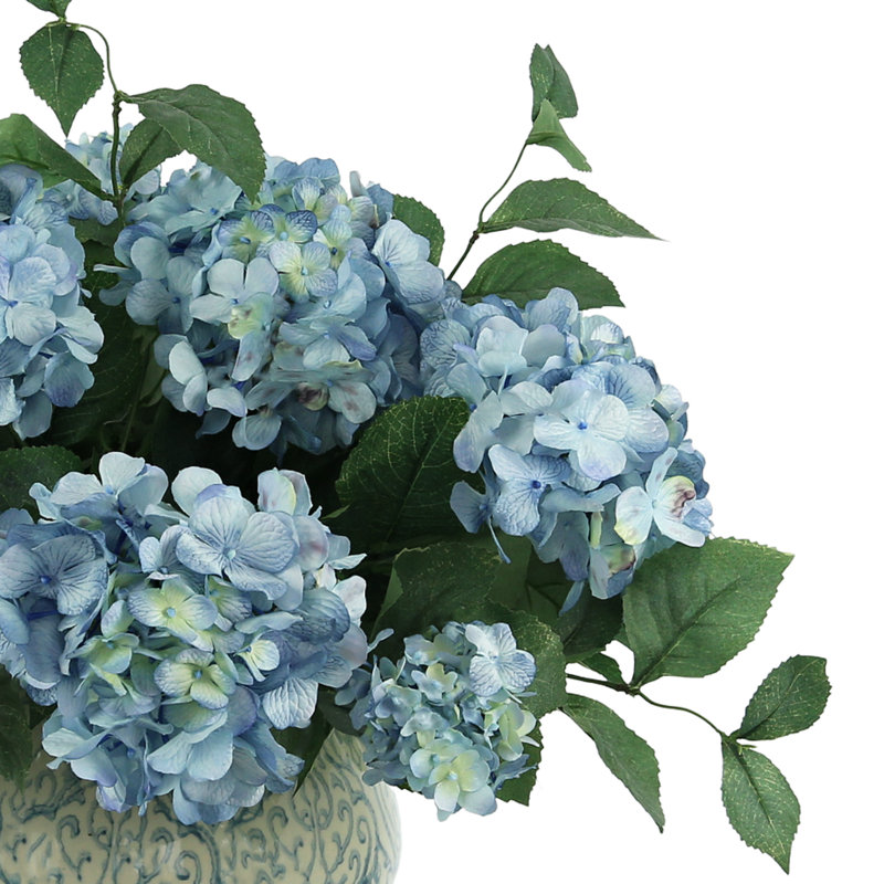 Hydrangea Floral Arrangement In A Decorative Ceramic Vase, Blue