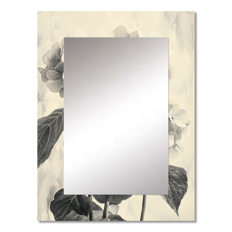 Rétro hortensias en hiver Highlight I - miroir décoratif hydrangée, miroir mural traditionnel, impression d'art en métal