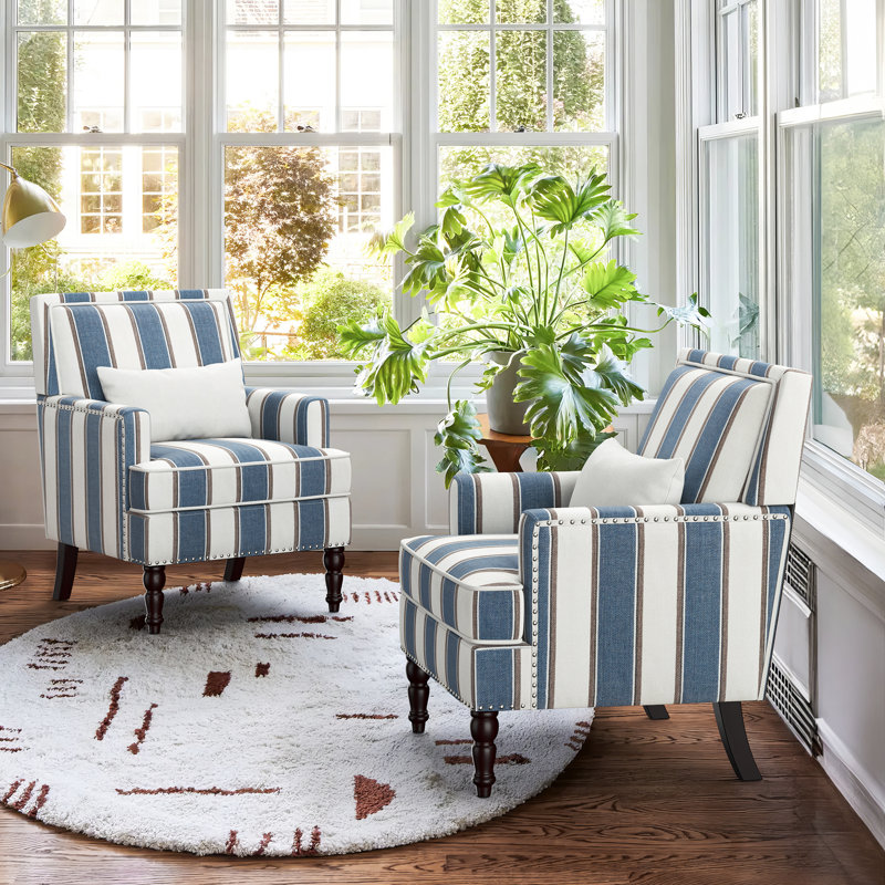 Arafa Upholstered Armchair, Blue/White Linen
