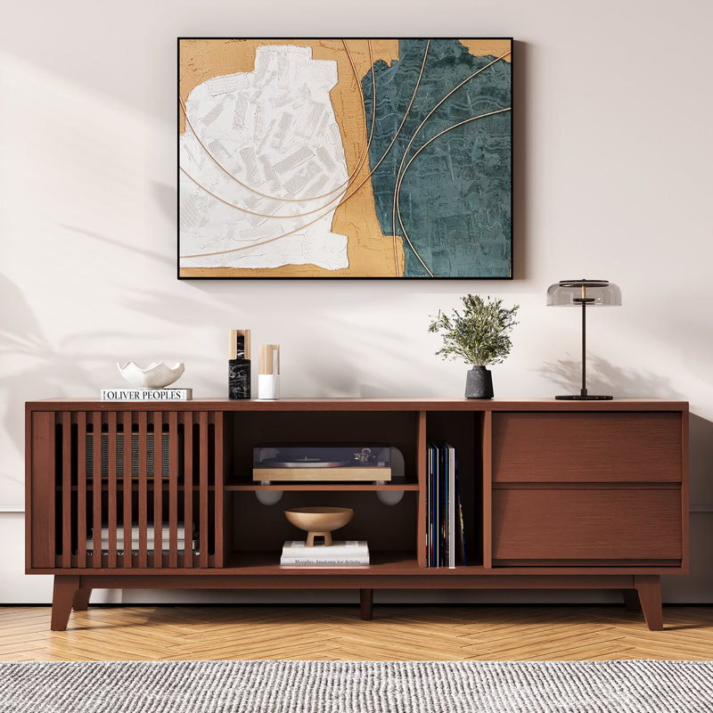 Mid Century Modern Tv Stand For 75+ Inch Tv,entertainment Center With 2 Drawers