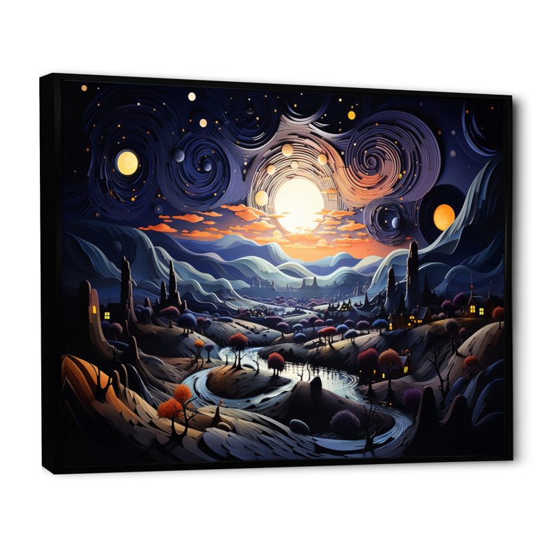 " Surrealism Dreamscapes River III ", Black Floater Framed, 34" H x 44" W x 1.5" D