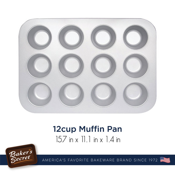 Baker's Secret Nonstick Carbon Steel Mini Muffin Pan, 24 Cups, Gray