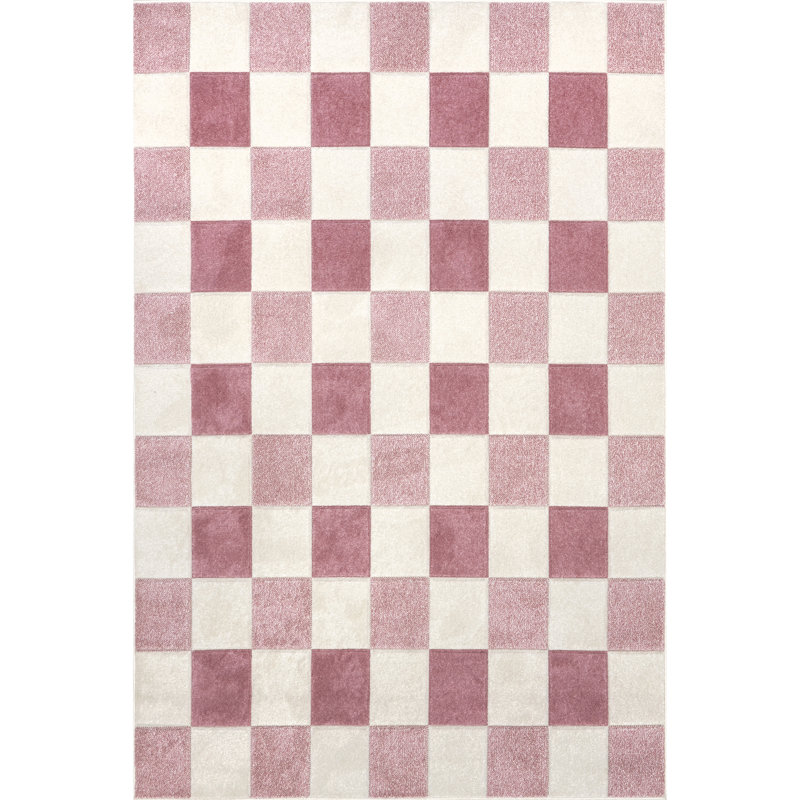 Tapis à carreaux Aubrey pour le salon, la chambre et la cuisine, rose / crème, Rectangle de 5 pi x 8 pi