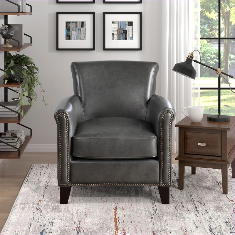 Fauteuil d'appoint 1 place en cuir fleur gris ardoise par Living Room