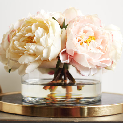 Cream and Blush Real Touch Peony Floral Arrangement in Glass Cylinder