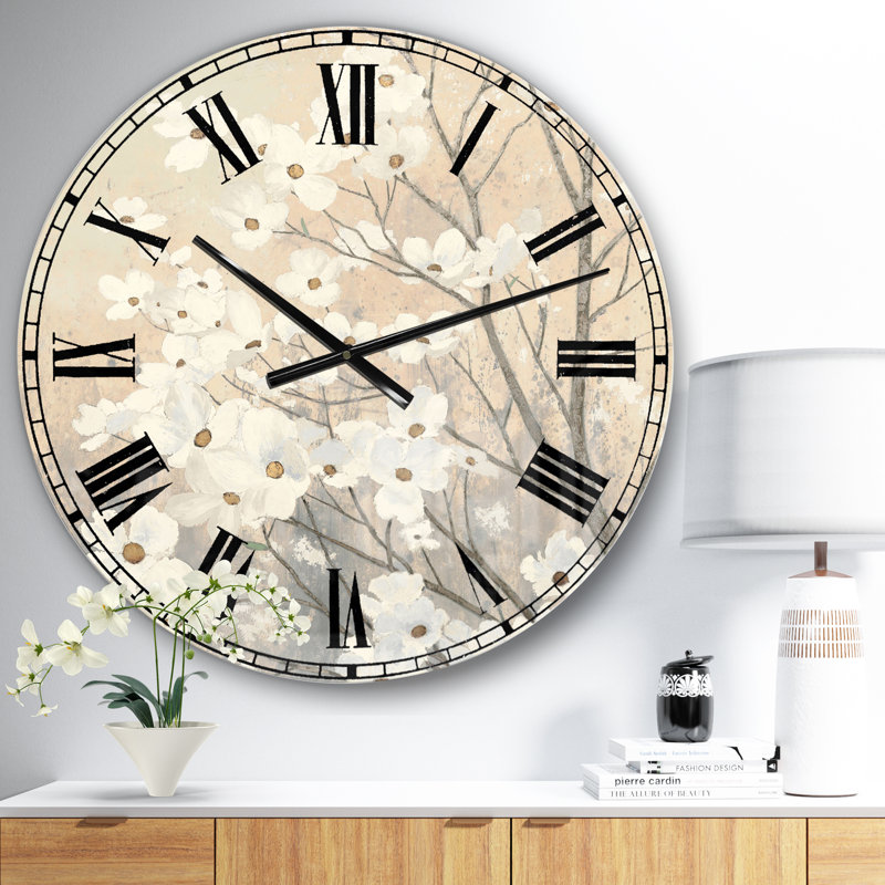 Brown onn Grey Blossoms - Horloge murale traditionnelle, Petit