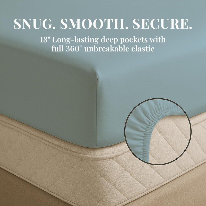 Premium Rayon From Bamboo Blend Sheet Set With Deep Pockets, Cooling and Breathable, Light Blue