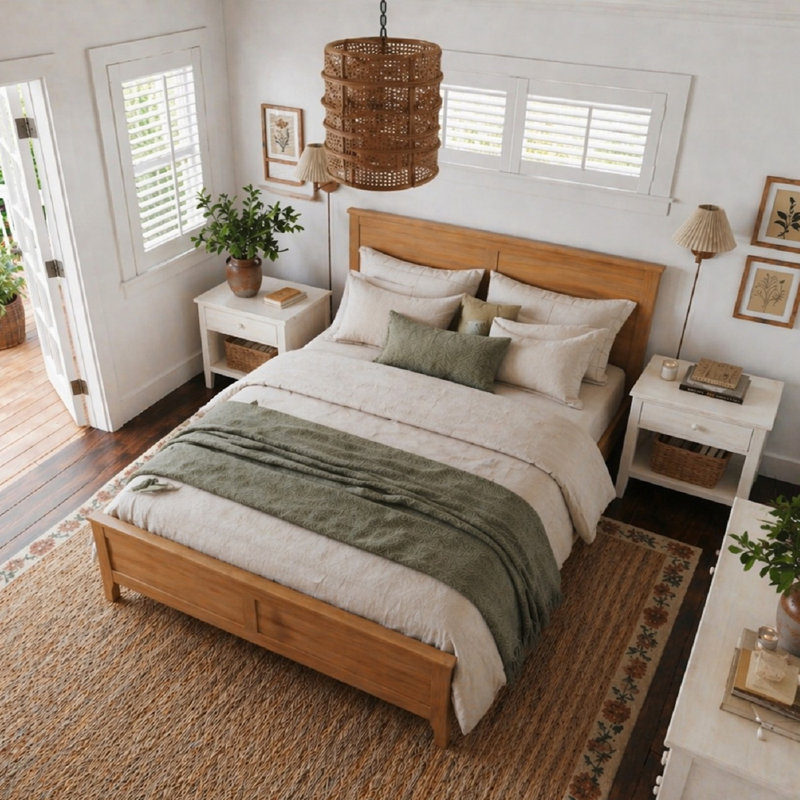 Modern Platform Bed with Sturdy Slat Support, No Box Spring Needed, Seadrift Finish, Queen