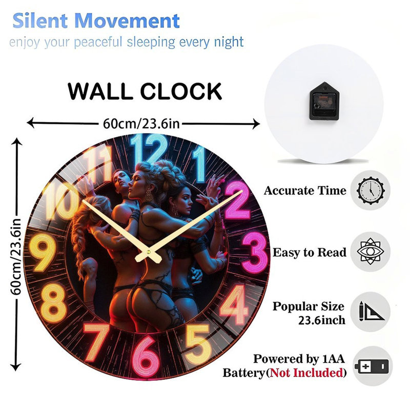 Horloge néon élégante avec des chiffres élégants et des couleurs vives - horloge murale moderne en verre de 24 po