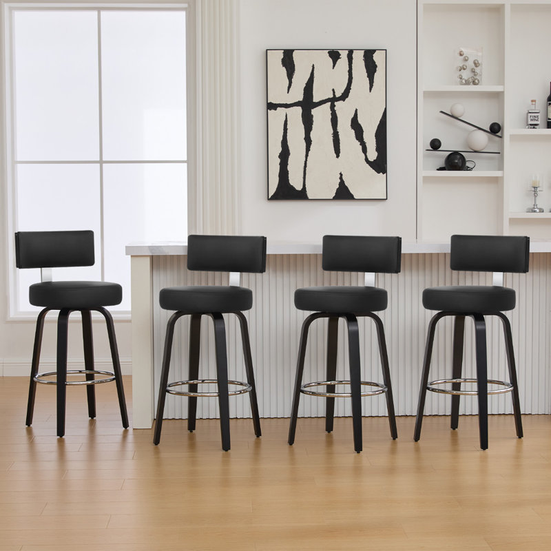 Swivel Upholstered Stool With T-Shaped Backrest, Counter Stool (26" Seat Height), Black, 3