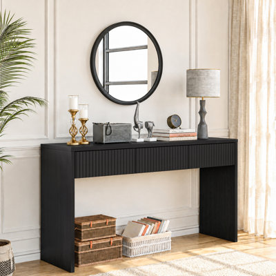 Higham 55" Wood Console Table with 3 Drawers,behind Couch Table for Entryway,Fluted Design