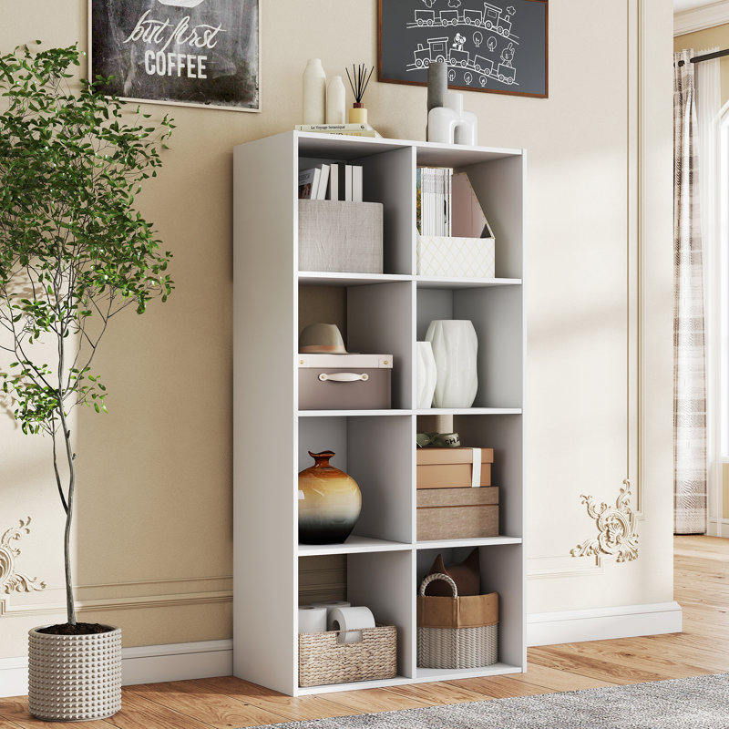 Bibliothèque à 8 cubes, tablette de rangement décorative, (8 tablettes) H 23,19 po x l 47,68 po x P 11,61 po, Blanc
