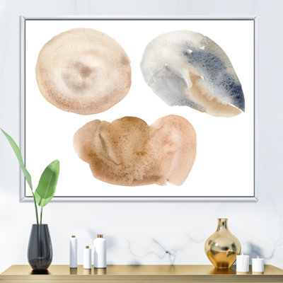 «Holiday Set with Abstract Blue and Beige Circle Spot», peinture sur toile à cadre flottant